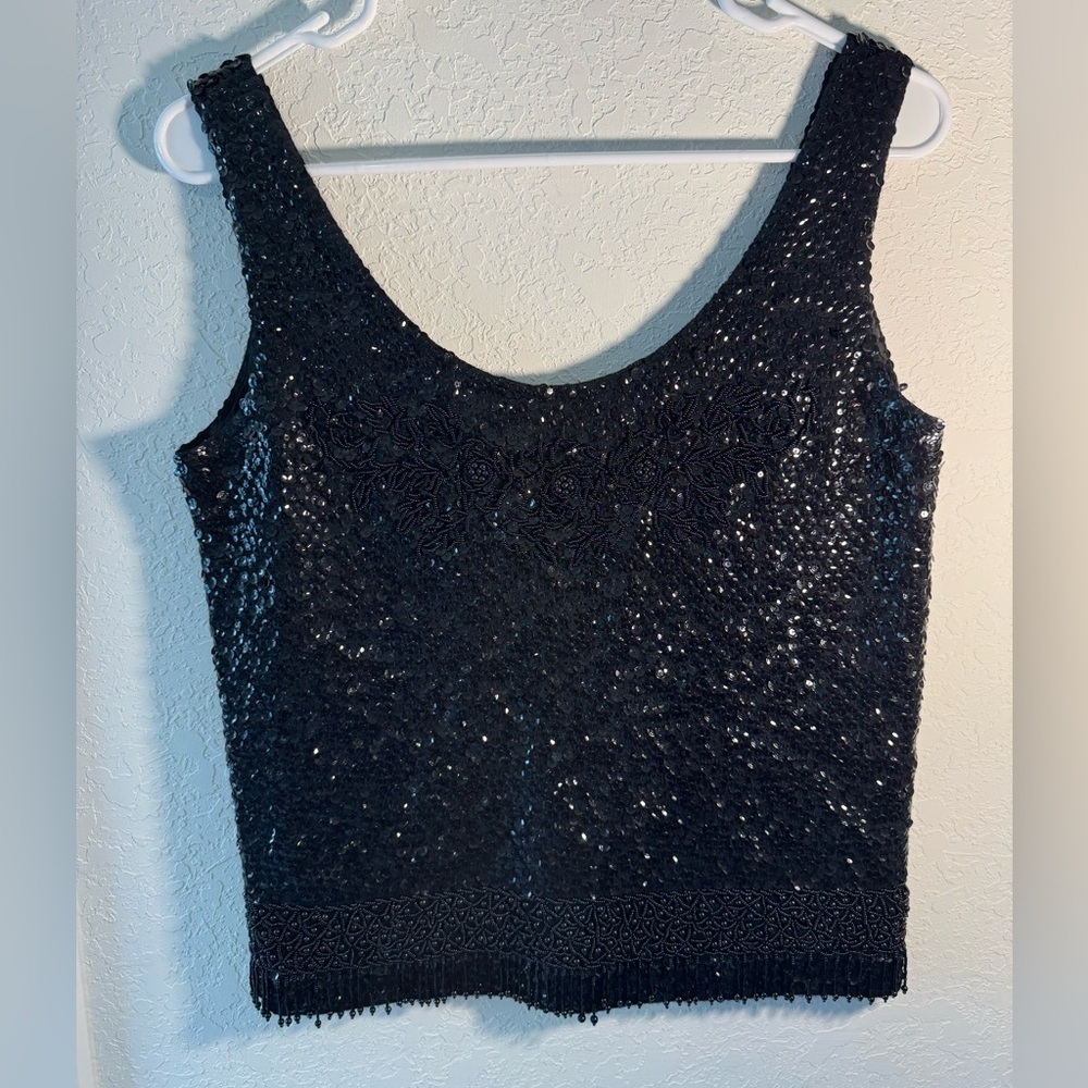 Hong Kong Hand Craft Inc Vintage 100 Percent Wool Beaded Sequined Top Size 34